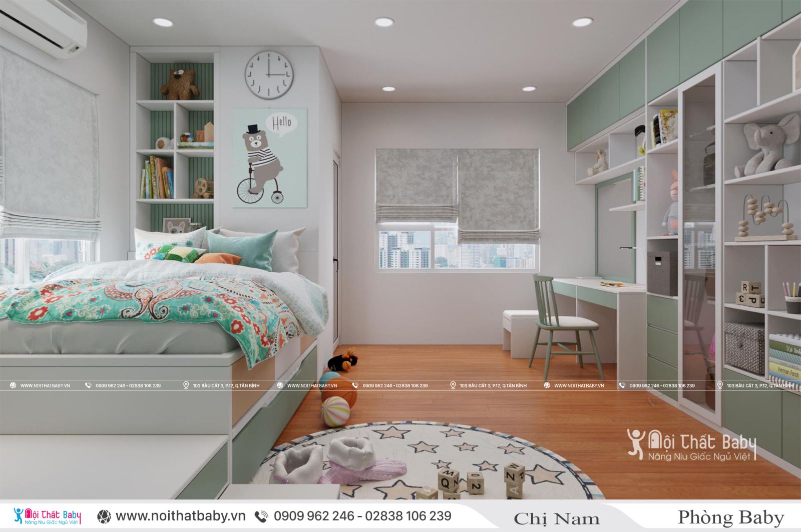 Thiết kế nội thất - Nội thất phòng ngủ bé gái hiện đại